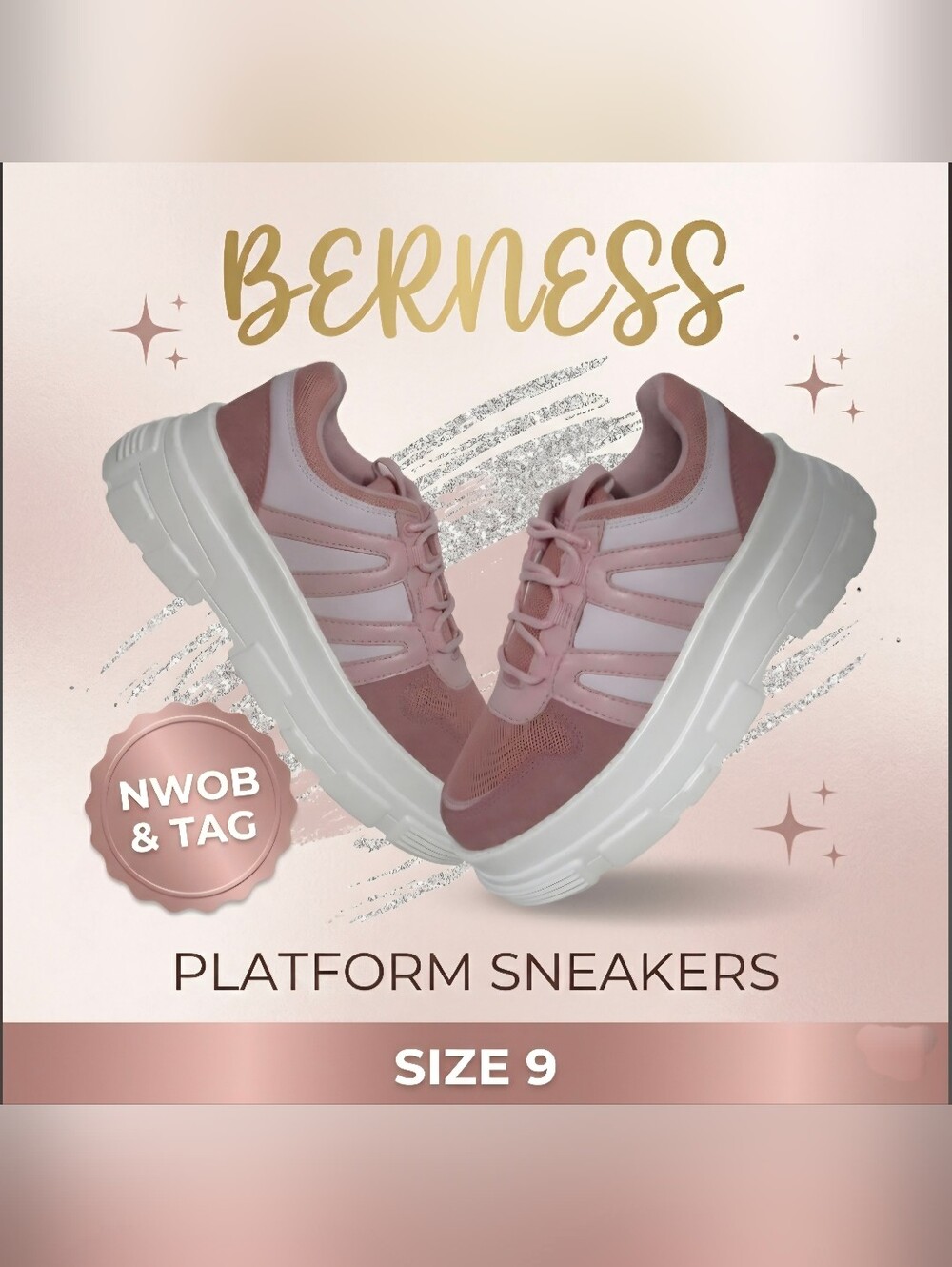 Berness Pink Chunky Platform Sneakers Size 9 NWOB Color Pink And White